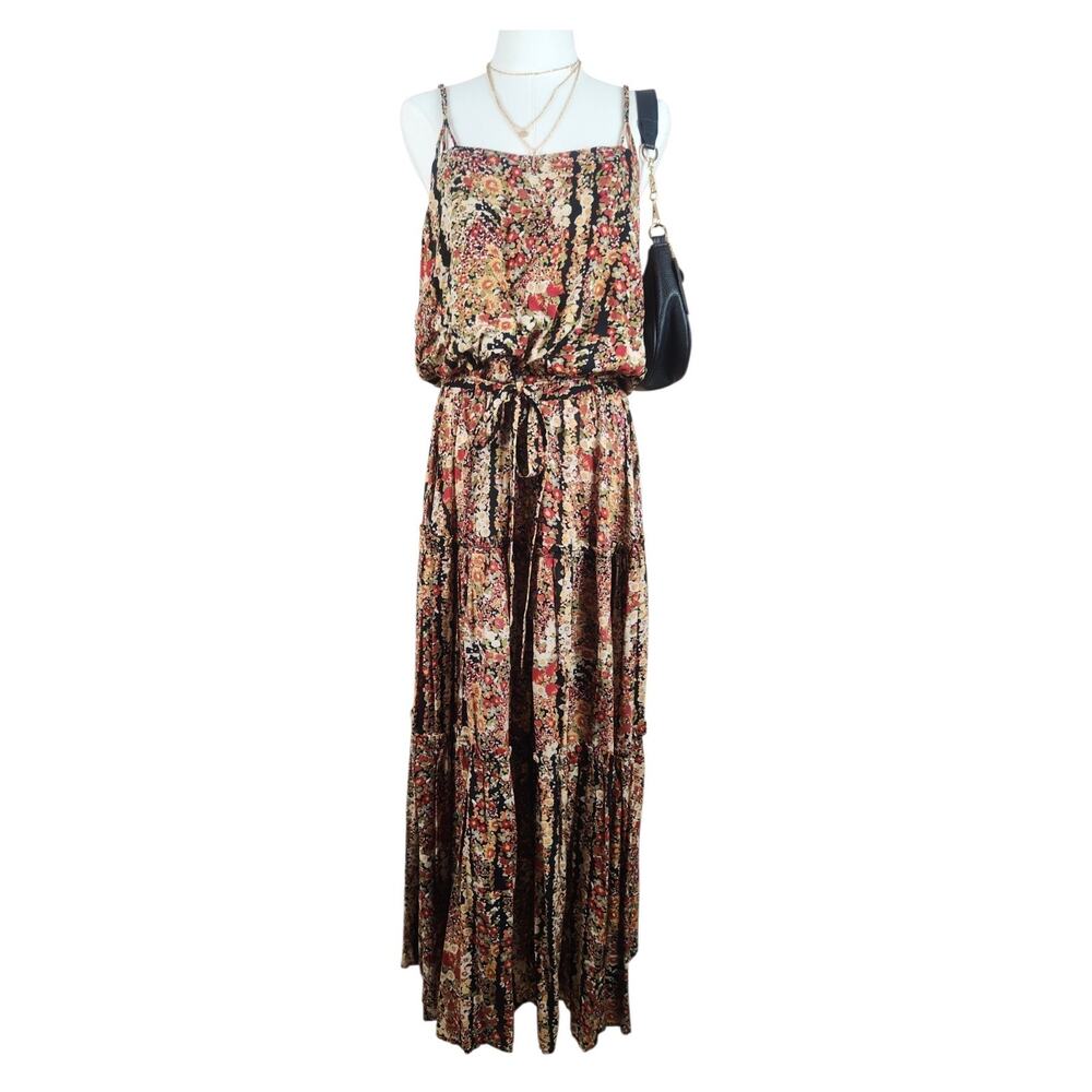 Free People Valerie Tiered Maxi Dress Medium Dark Floral Sleeveless Boho Fall - Picture 3 of 10